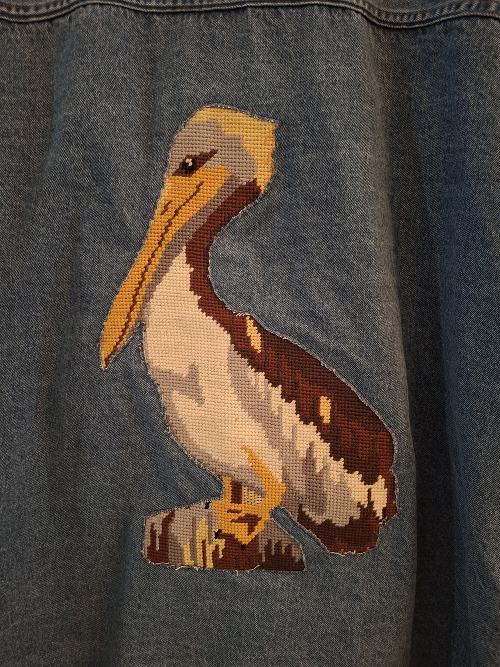 Fisherman Aesthetic Denim Shacket with Pelican Needlepoint - Picture 3 of 8